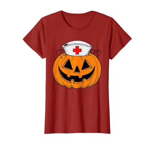 Halloween Tees for Women Men Kids Funny Pumpkin Nurse Scary Halloween Costume RN CNA ICU Women T-Shirt - size chart