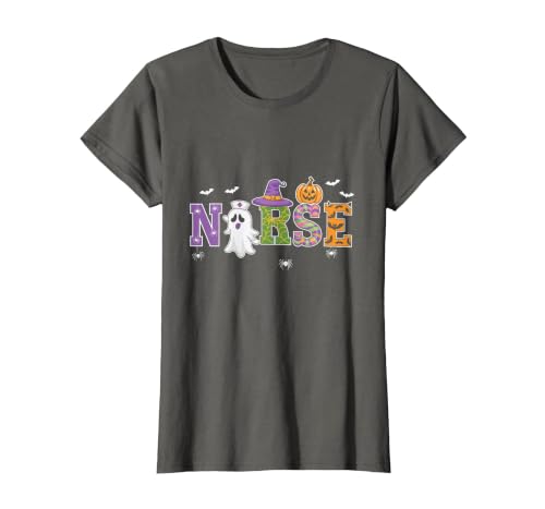 Halloween Nurse Costume Scrub Top Ghost Pumpkin Nurse Halloween Ghost Pumpkin Costume Nurse Halloween T-Shirt - size chart