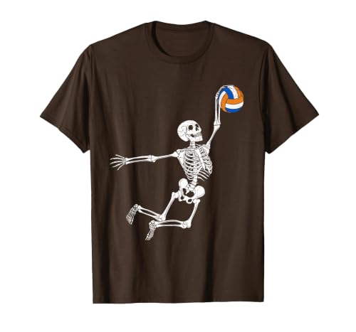Halloween Shirts Women Men Kids Volleyball Skeleton Halloween Player Catcher Mens Boys Kids T-Shirt - size chart