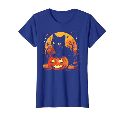 Black Cat Halloween Pumpkin Gifts Retro Black Cat Halloween Pumpkin Costume for Women Men Kids T-Shirt - size chart