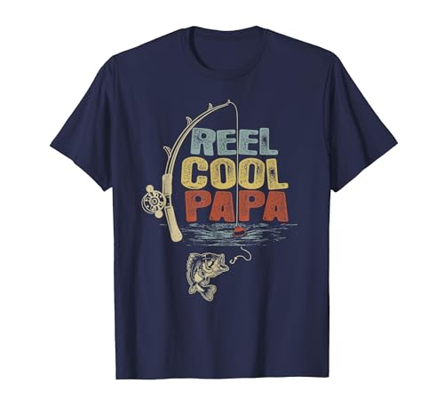 Cool Papa Fathers Day Fishing Gifts Funny Fisherman Vintage Reel Cool Papa T-Shirt - size chart
