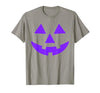 Trick or Treat Funny Halloween Costumes Party Tees Jack O Lantern Scary Carved Pumpkin Face Halloween Purple T-Shirt - size