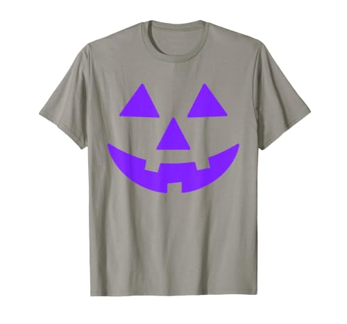 Trick or Treat Funny Halloween Costumes Party Tees Jack O Lantern Scary Carved Pumpkin Face Halloween Purple T-Shirt - size