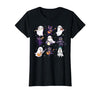 Halloween Music Teacher Ghost Music Lover Cute Ghost Cat Playing Musical Halloween Music Teacher T-Shirt - size chart