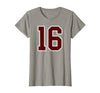 Maroon Number 16 Jersey Player Uniform #16 Gifts Maroon and White Number 16 Jersey Player Uniform #16 Fan T-Shirt - size