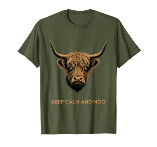 Mademark Keep Calm and Moo Highland Cow Design T-Shirt - size chart