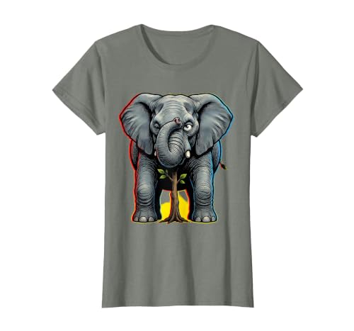 Mademark Funny Elephant Hiding Behind Tiny Tree T-Shirt - Women - size chart