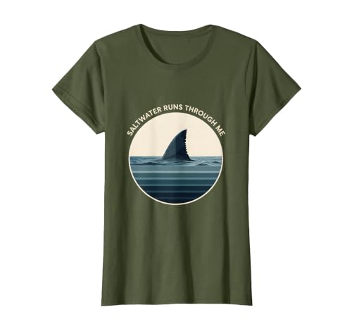 Mademark Saltwater Runs Through Me Shark Design T-Shirt - size chart