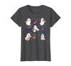 Halloween Music Teacher Ghost Music Lover Cute Ghost Cat Playing Musical Halloween Music Teacher T-Shirt - size chart