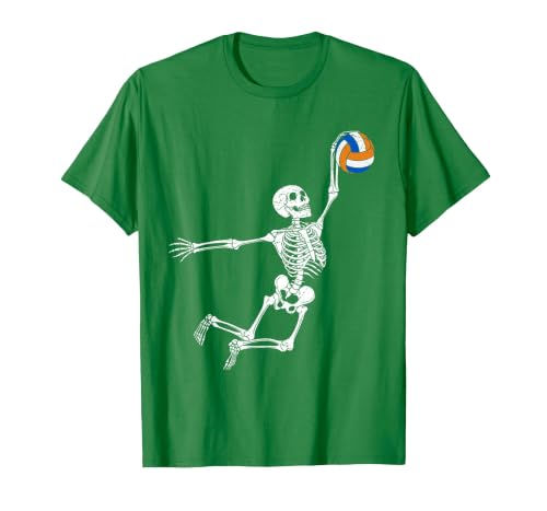 Halloween Shirts Women Men Kids Volleyball Skeleton Halloween Player Catcher Mens Boys Kids T-Shirt - size chart
