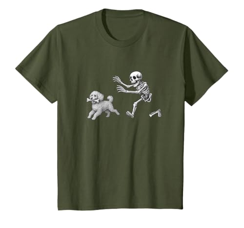 Funny Halloween Dog Lovers Gift Tees Skeleton Dogs Funny Skeleton Chasing Goldendoodle Dog Halloween Dogs Lover T-Shirt -