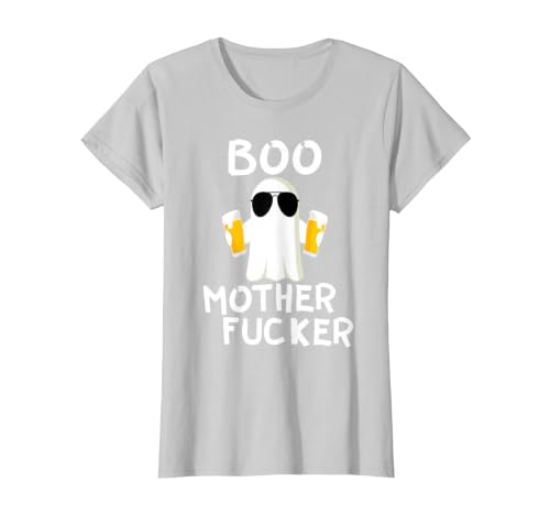 Vulgar Halloween Tee Shop Boo Motherfucker Funny Beer Drinking Ghost Adult Halloween T-Shirt - size chart