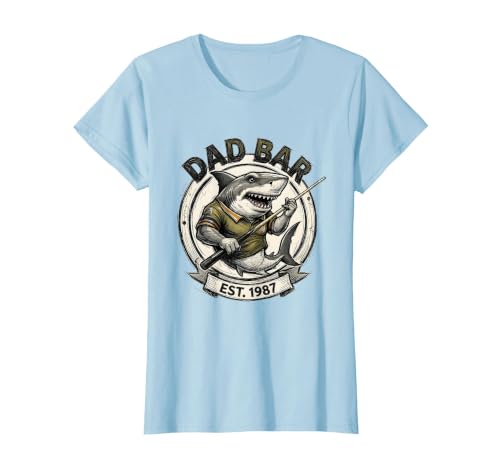 Mademark Dad Bar Est. 1987 Pool Shark Design T-Shirt - size chart