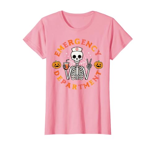 Halloween Nurse Shirts For Women Scrub Costumes Emergency Department Funny Halloween ER Nurse Women Men T-Shirt - size chart
