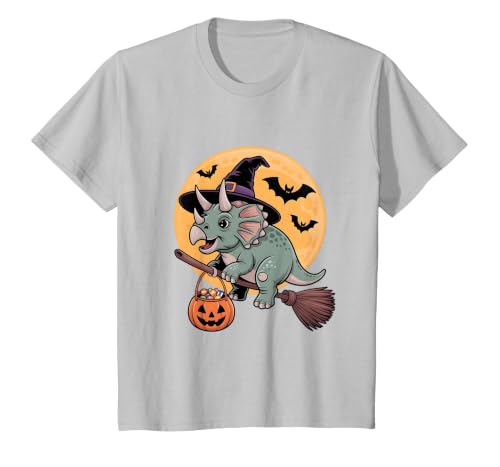 Triceratops Lover Dino Halloween Party Wear Triceratops Witch Hat Pumpkin Halloween Costume Men Women T-Shirt - size chart