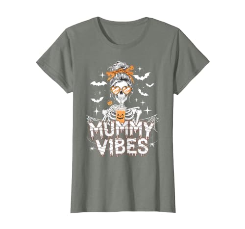 Mummy Vibes Halloween Coffee Funny Skeleton Tee Mummy Vibes Halloween Coffee Funny Skeleton Mother Mom T-Shirt - size chart
