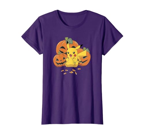Pokémon Halloween Pikachu Cute Pumpkin Candy Corn T-Shirt - size chart