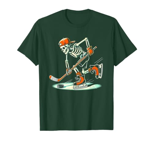 Halloween Costume For Hockey Lovers Funny Skeleton Hockey Halloween for Ice Hockey Lovers T-Shirt - size chart