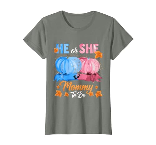 He Or She Pumpkin Gender Reveal Party Supplies Tee Halloween Pumpkin Gender Reveal He or She Mommy to Be T-Shirt - size chart