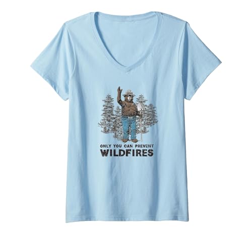 Womens Smokey Bear Only You Can Prevent Wildfires V-Neck T-Shirt - size chart