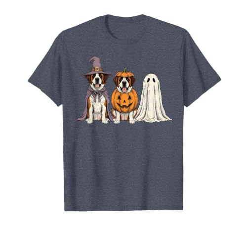 Funny Retro St. Bernard mom Halloween Witch Spooky Ghost Saint Bernard Pumpkin Halloween Dog Lover T-Shirt - size chart
