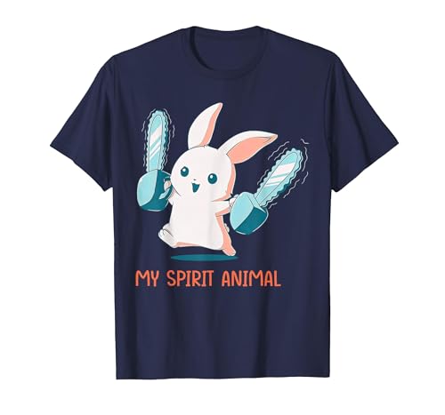 My Spirit Animal Cute Rabbit with Chainsaw T-Shirt — design detail