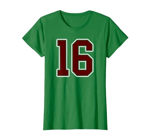 Maroon Number 16 Jersey Player Uniform #16 Gifts Maroon and White Number 16 Jersey Player Uniform #16 Fan T-Shirt - size