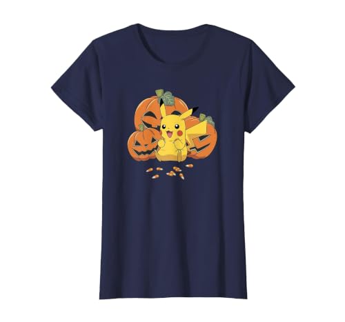 Pokémon Halloween Pikachu Cute Pumpkin Candy Corn T-Shirt - size chart