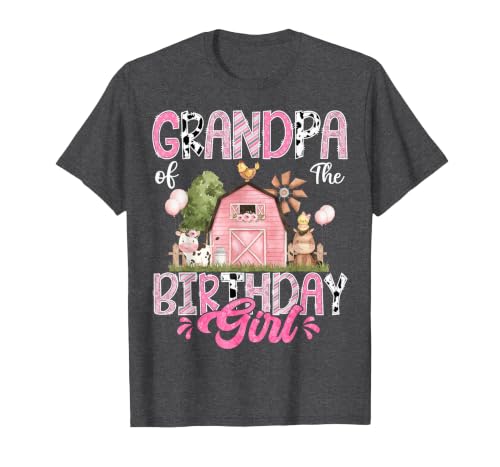 Famer Pink Cow Birthday Matching Tees Grandpa of The Birthday Girl 1St Birthday Pink Cow Farm T-Shirt - size chart