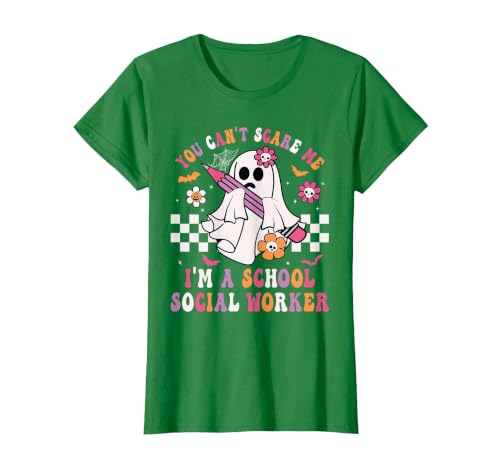 Groovy Ghost School Social Worker Halloween Shirt You Can't Scare Me I'm a School Social Worker Halloween T-Shirt - size