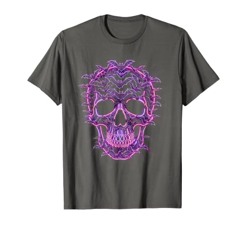 Mademark Halloween Bat Swarm Skull Graphic T-Shirt - size chart
