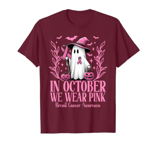 Arich.Tee's Breast Cancer Awareness Ghost in October We Wear Pink Breast Cancer Witch Ghost Halloween T-Shirt - size chart