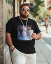 CaRoPaZyX T Shirt for Men Printed in USA Cat Enthusiast Lightning Cool Cat Short Sleeve Crew Neck Tee Tops Graphic T-Shirts White - size chart