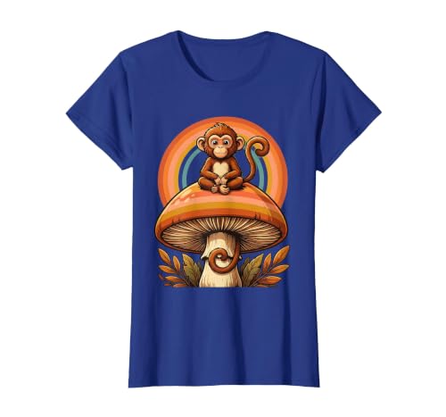 Mademark Monkey Perched on Giant Mushroom Illustration T-Shirt - Women - size chart