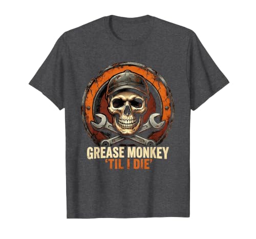 Mademark Grease Monkey 'Til I Die Mechanic Skull Design T-Shirt - Men - size chart