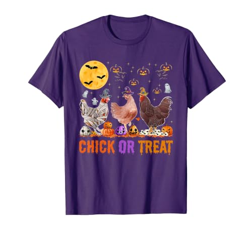 Autumn Pumpkin Chicken Halloween Chicken Farm Fall Halloween Chicken Pumpkin Chick Or Treat Spooky T-Shirt - size chart