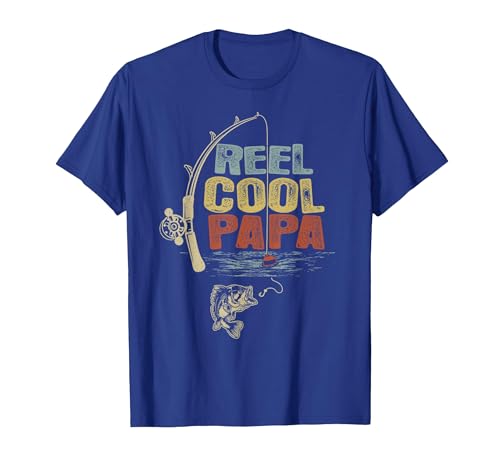 Cool Papa Fathers Day Fishing Gifts Funny Fisherman Vintage Reel Cool Papa T-Shirt - size chart