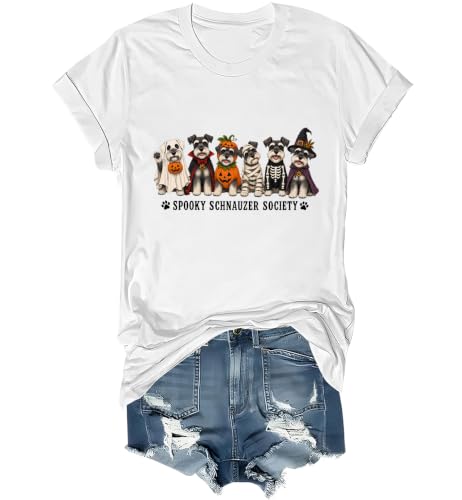 WQFQW Spooky Schnauzer Society Halloween Shirt Terrifying Halloween T-Shirt - size chart
