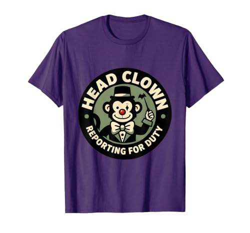 Mademark Head Clown Reporting For Duty Circus Monkey Design T-Shirt - Men - size chart