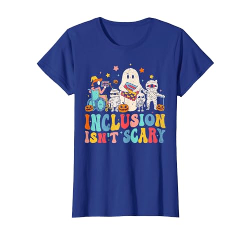 Inclusion Matters Tees Halloween Sped Teacher Kids Inclusion Isn't Scary Ghost Mummy Halloween SLP Sped Teacher T-Shirt -