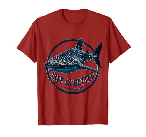 Mademark Life Is Better Underwater Whale Shark Design T-Shirt - size chart