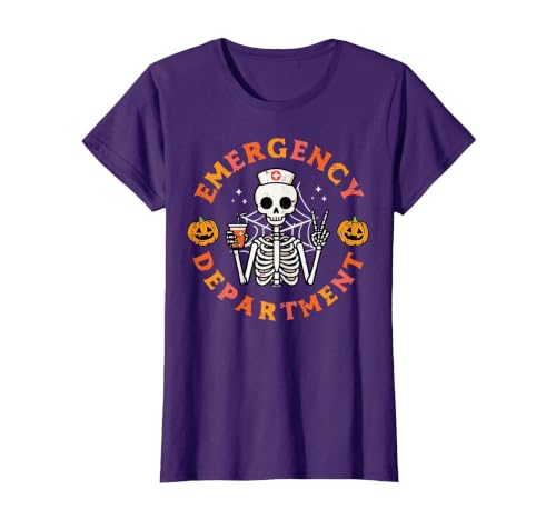 Halloween Nurse Shirts For Women Scrub Costumes Emergency Department Funny Halloween ER Nurse Women Men T-Shirt - size chart