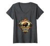 Mademark Women's Do Not Pet The Fluffy Cows Custer State Park Design V-Neck T-Shirt - size chart