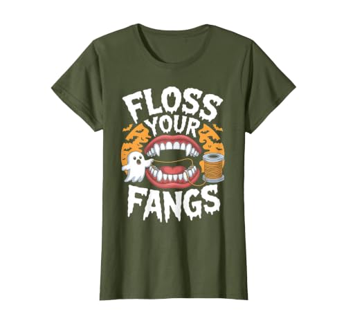 Spooky Dental Office Halloween Dental Crew Ghost Floss Your Fangs Dental Halloween Shirt Dentist Halloween T-Shirt - size
