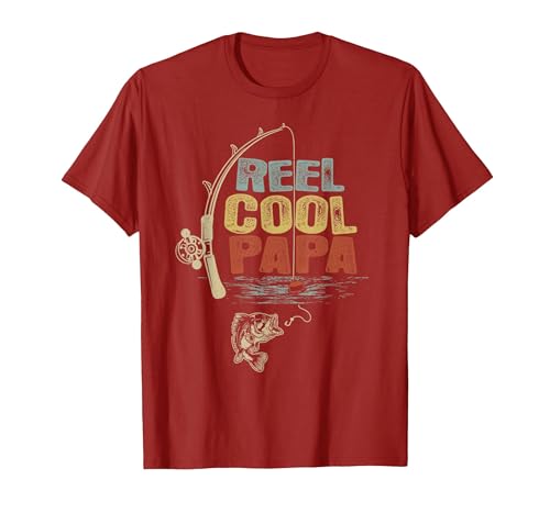 Cool Papa Fathers Day Fishing Gifts Funny Fisherman Vintage Reel Cool Papa T-Shirt - size chart