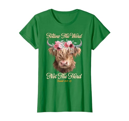 Christian Western Highland Cow Lovers Tees Follow The Word Not The Herd Christian Western Highland Cow T-Shirt - size chart