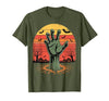 Creepy Undead Zombie Hand Retro Sunset Scary Zombie Hand Retro Sunset Halloween Horror Tee T-Shirt - size chart