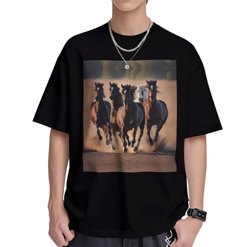 DRTGEDS Running Horses Printing Short Sleeve Cotton Lightweight Pullover Summer Casual Sweatshirts - size chart