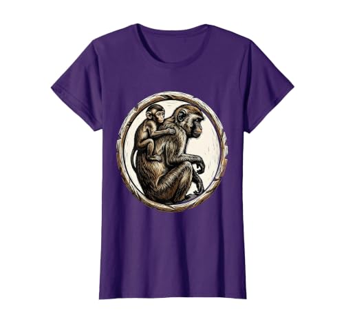 Mademark Baby Monkey Clinging to Mother's Back Design T-Shirt - Women - size chart