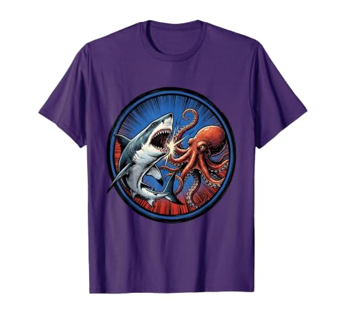 Mademark Shark vs Octopus Epic Underwater Showdown T-Shirt - size chart